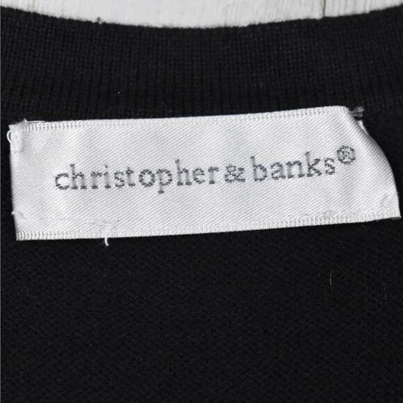 Christopher & Banks black floral embroidered 3/4 sleeve button up cardigan LARGE - Picture 4 of 6